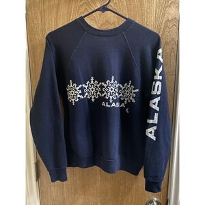 Vintage Alaska Travel Vacation Sweatshirt Navy Blue Snowflake 90s Cotton Blend M